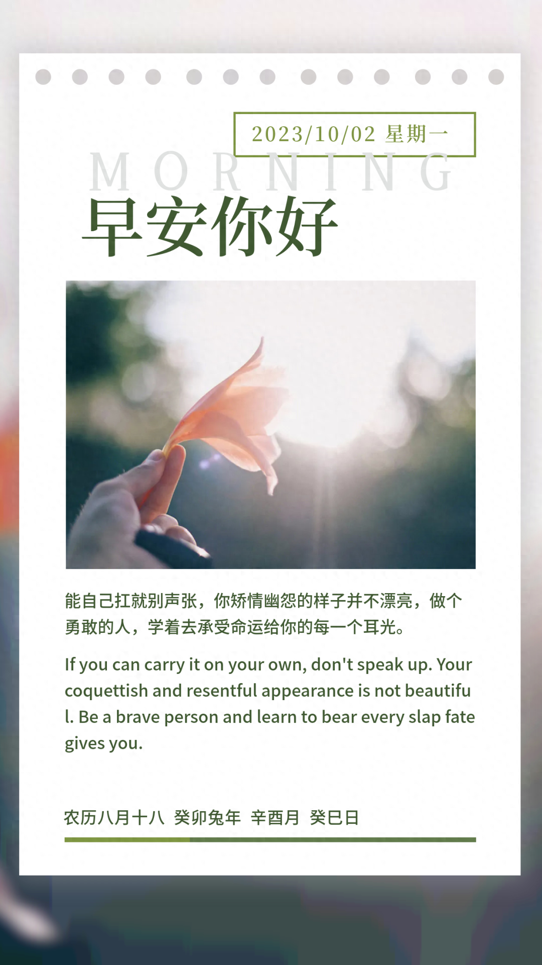 「2023.10.02」早安心语，正能量坚持努力的美好句子 暖心说说图片(图5)