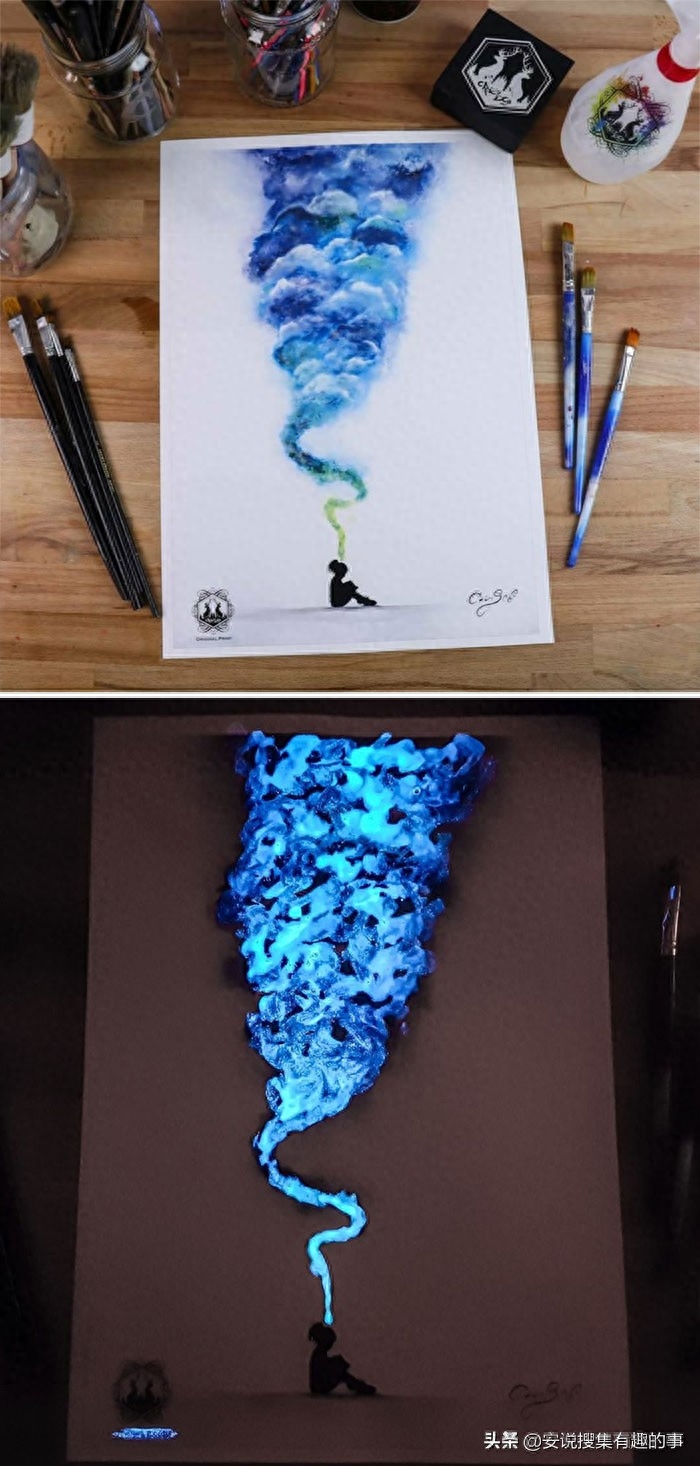 当你关灯的时候，这些荧光油画开始变得栩栩如生起来(图3)