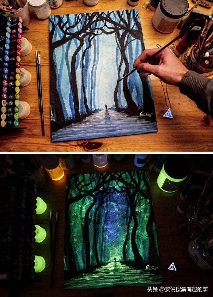 当你关灯的时候，这些荧光油画开始变得栩栩如生起来(图5)