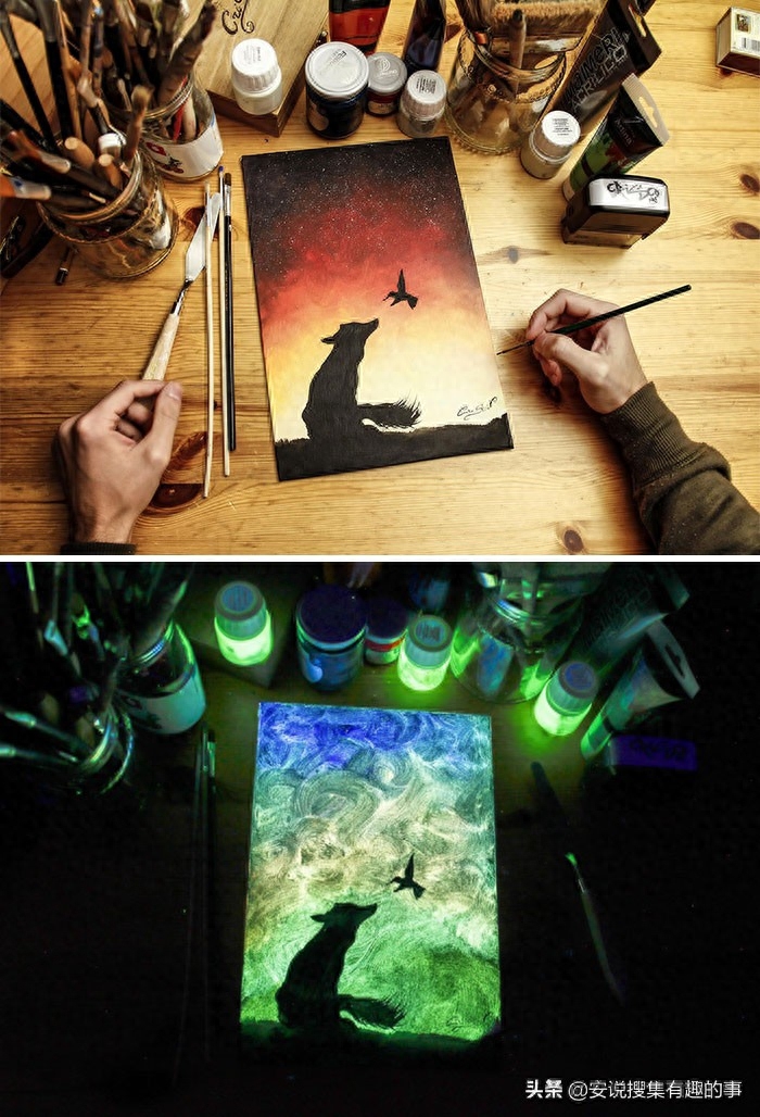 当你关灯的时候，这些荧光油画开始变得栩栩如生起来(图7)