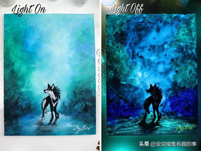 当你关灯的时候，这些荧光油画开始变得栩栩如生起来(图12)