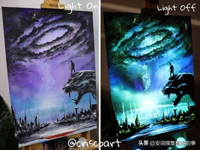 当你关灯的时候，这些荧光油画开始变得栩栩如生起来(图13)