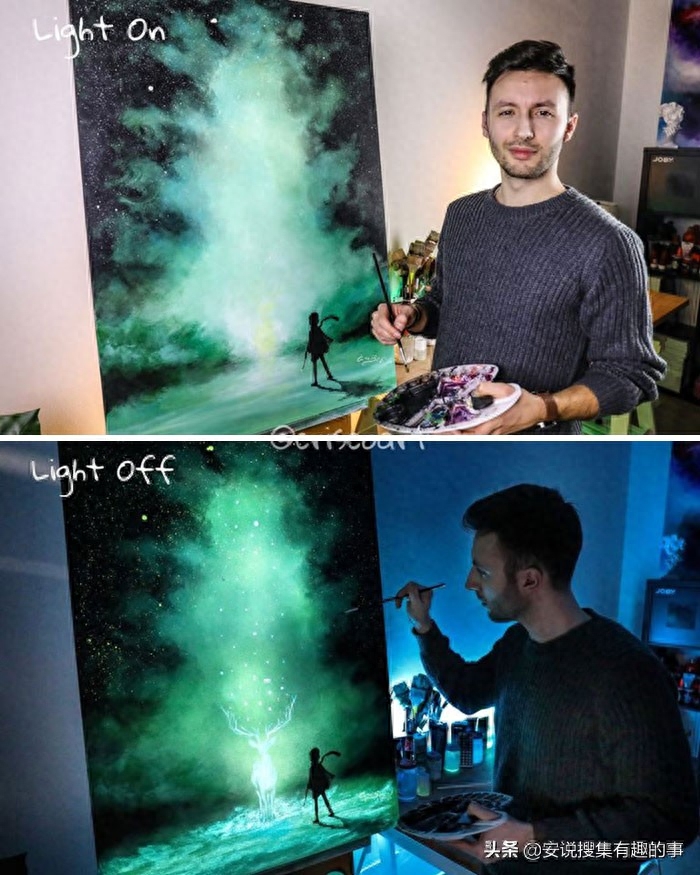 当你关灯的时候，这些荧光油画开始变得栩栩如生起来(图14)