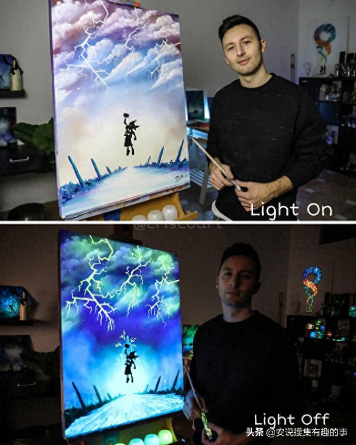 当你关灯的时候，这些荧光油画开始变得栩栩如生起来(图15)