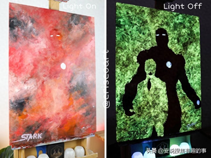 当你关灯的时候，这些荧光油画开始变得栩栩如生起来(图16)