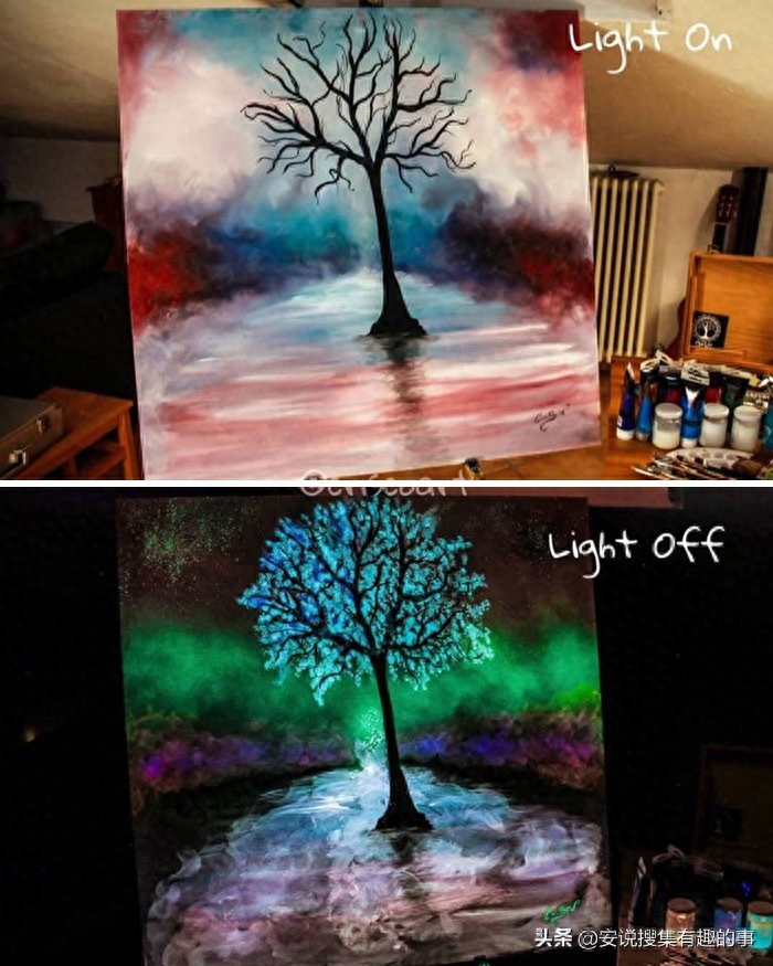 当你关灯的时候，这些荧光油画开始变得栩栩如生起来(图17)