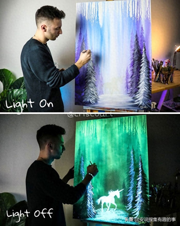 当你关灯的时候，这些荧光油画开始变得栩栩如生起来(图18)
