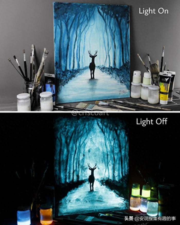 当你关灯的时候，这些荧光油画开始变得栩栩如生起来(图19)