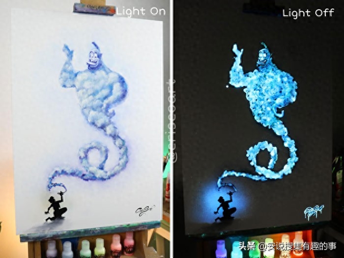 当你关灯的时候，这些荧光油画开始变得栩栩如生起来(图21)