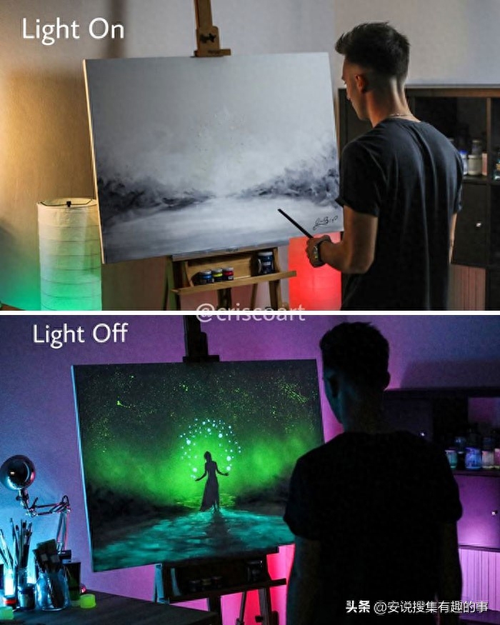 当你关灯的时候，这些荧光油画开始变得栩栩如生起来(图24)