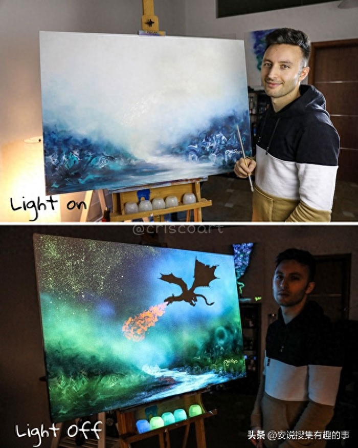 当你关灯的时候，这些荧光油画开始变得栩栩如生起来(图27)