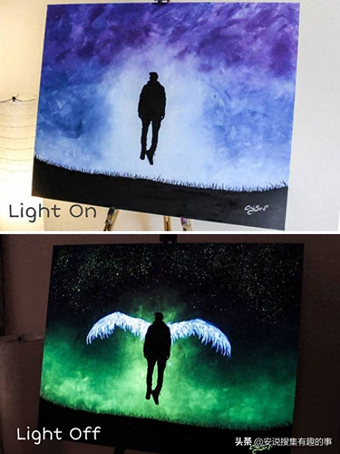 当你关灯的时候，这些荧光油画开始变得栩栩如生起来(图28)