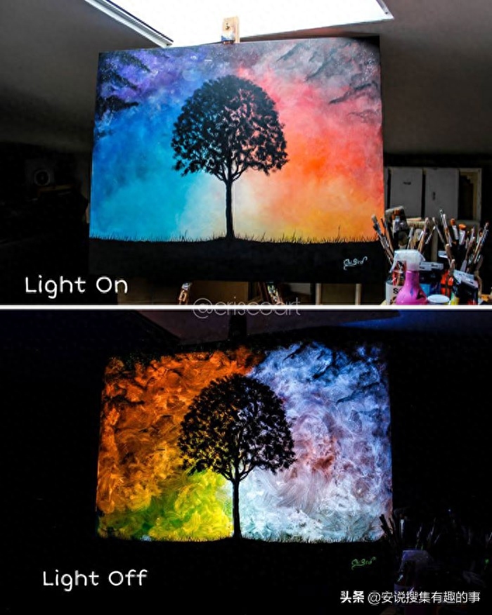 当你关灯的时候，这些荧光油画开始变得栩栩如生起来(图30)