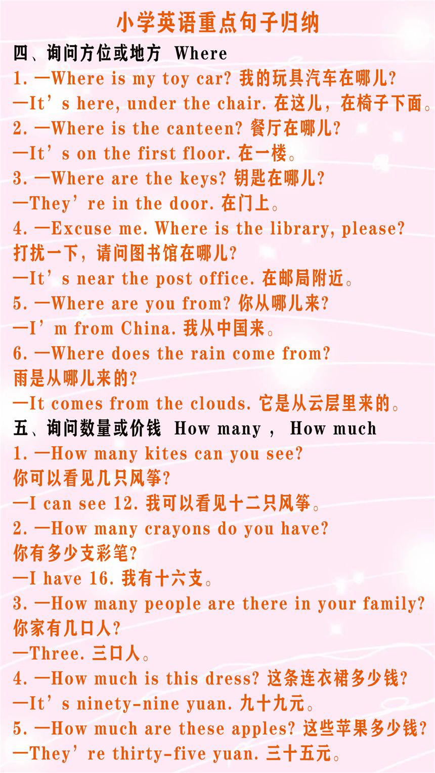 打印收藏！小学英语16类核心句型，一篇搞定孩子口语交际(图3)