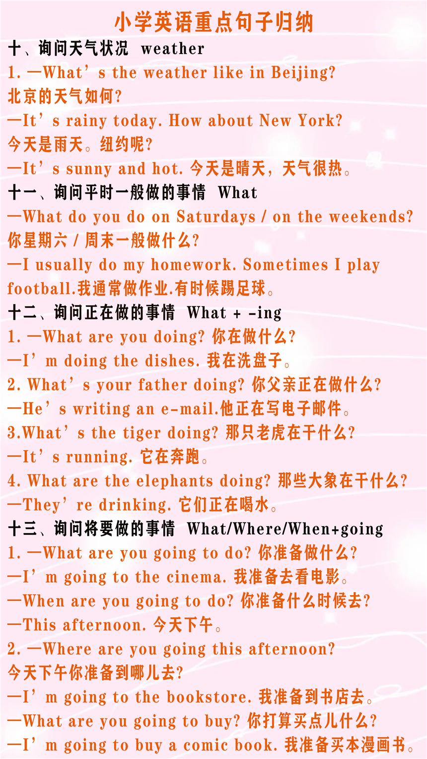 打印收藏！小学英语16类核心句型，一篇搞定孩子口语交际(图6)