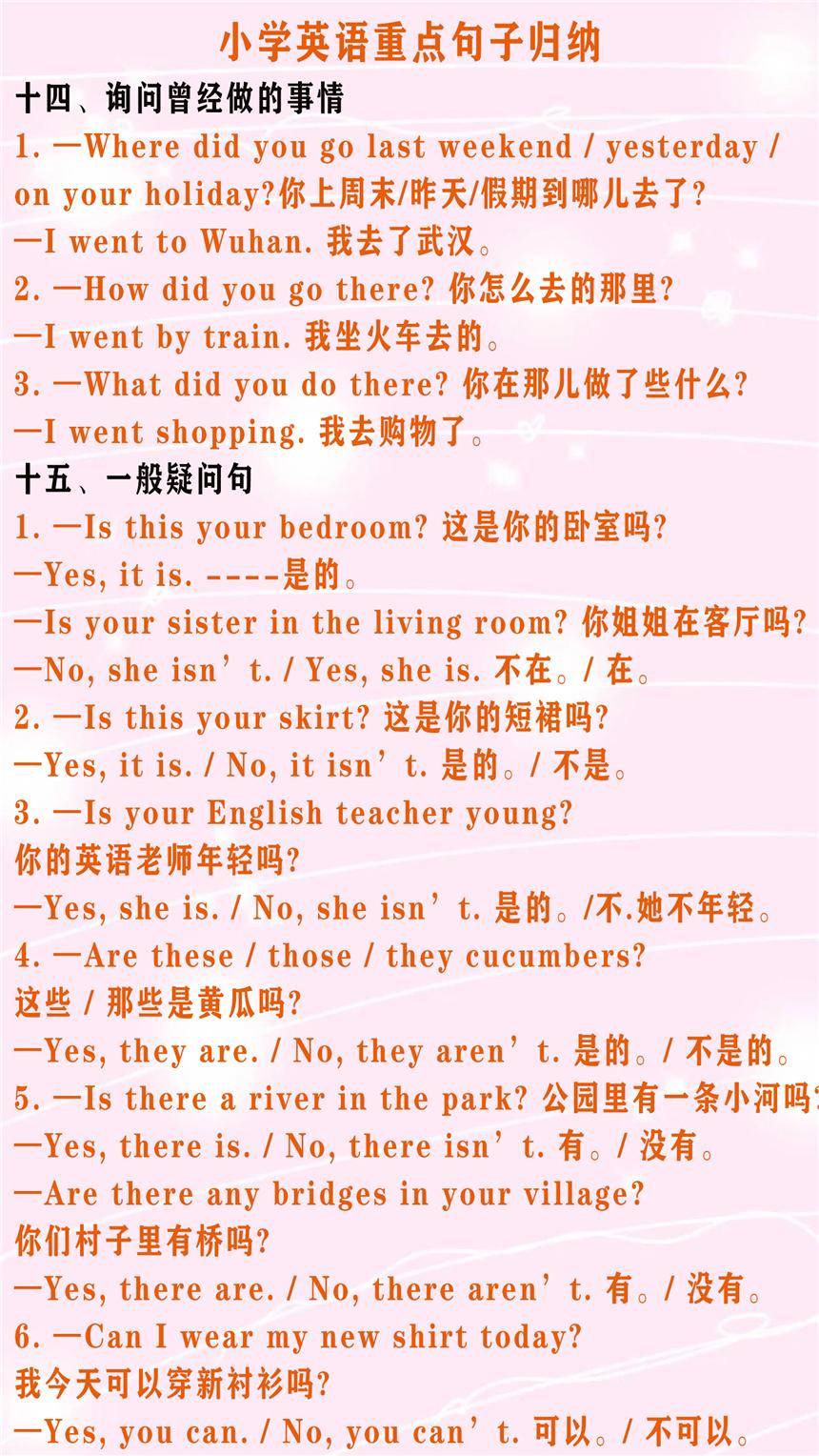 打印收藏！小学英语16类核心句型，一篇搞定孩子口语交际(图7)