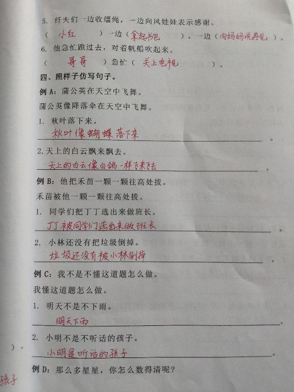 小学语文二年级上册 照样子写句子（讲解+练习+答案）(图4)