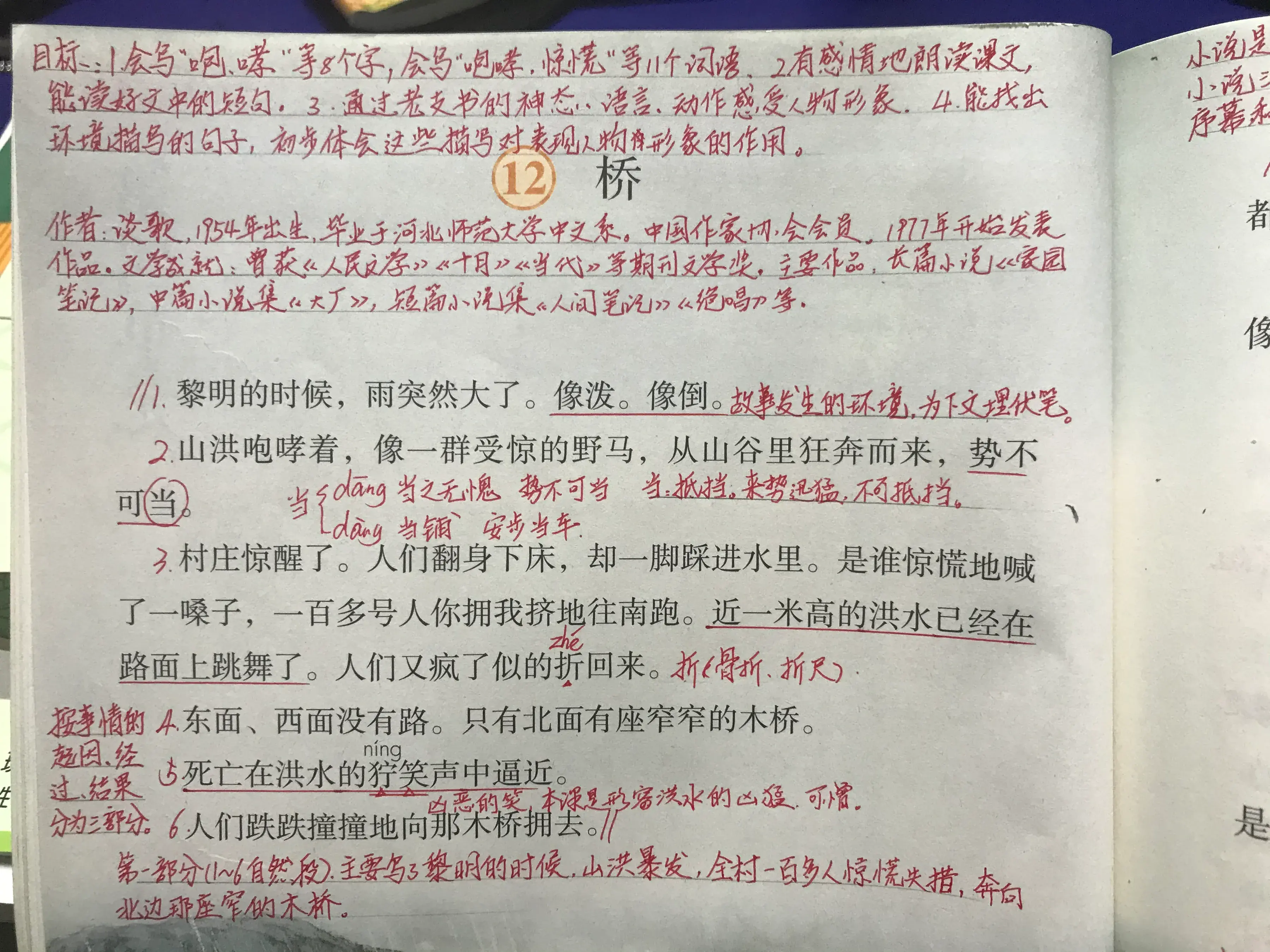 六年《桥》，看资深教师手写笔记，学生：这笔记对学习很有帮助！(图1)
