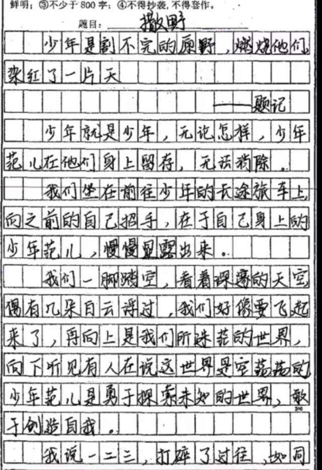 考试作文《撒野奔跑》出分数了，老师一句话评论，与《撒野》有关(图4)